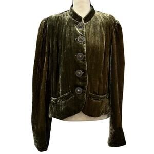 VINTAGE Double D Ranch Olive Silk Velvet Concho Western Cowgirl Jacket USA L 90s